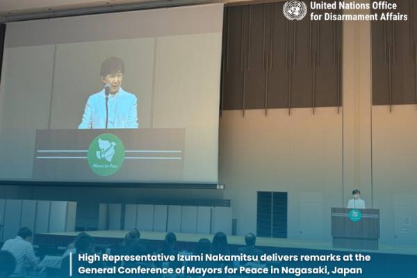 High Representative Izumi Nakamitsu delivers remarks at the General Conference of Mayors for Peace