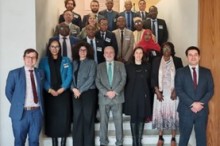 Delegates with His Excellency Ambassador Frederico S. Duque Estrada Meyer, Permanent Representative of Brazil to the Conference on Disarmament and Chairperson of the Working Group on the Strengthening of the Biological Weapons Convention