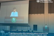 High Representative Izumi Nakamitsu delivers remarks at the General Conference of Mayors for Peace
