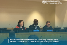 UNODA Director Adedeji Ebo delivers concluding remarks to the informal consultations on Lethal Autonomous Weapons Systems (LAWS)